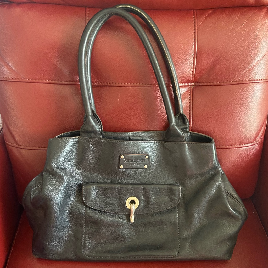 Kate Spade New York Kent Stevie Alessandra Black Leather Shoulder Bag Purse Euc